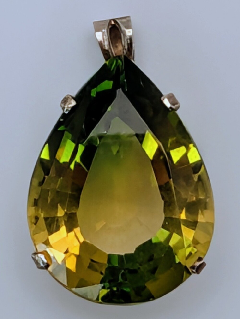 Dyed Quartz S925 Sterling Silver Gemstone Pear Cut Pendant Green & Yellow